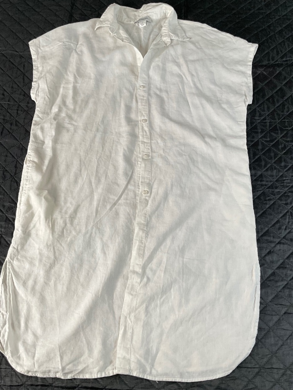 Calligraphie White linen blend shirt dress classic collar Vacation wear Relaxed